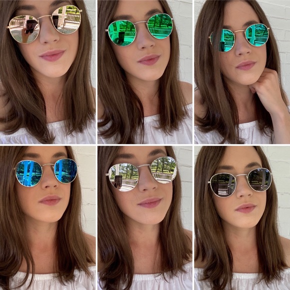 "Brooklyn" Sunglasses || Green Mirror Round - Picture 7 of 10